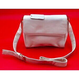 Worthington Crossbody‎ Shoulder Bag Ivory Leather Trim Dual Zip Compartments